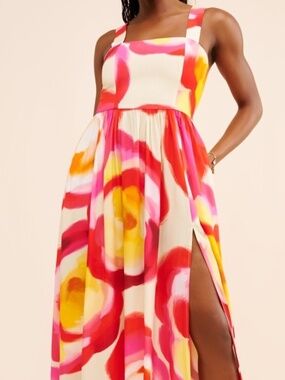 Amanda Uprichard Florence High Slit Multicolor Maxi Dress W/ Pockets Sz Medium